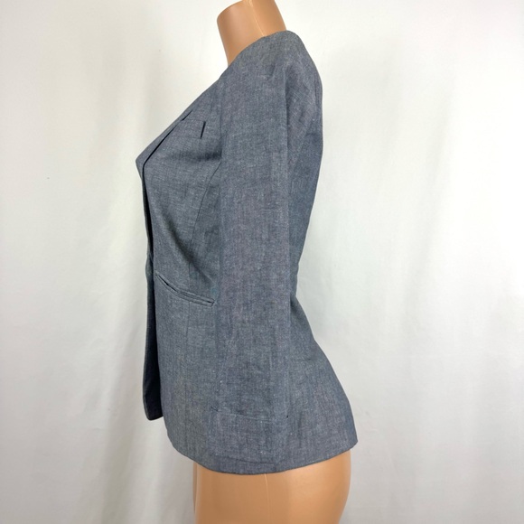 J. Crew Women’s Sz Petite 0P Blue Linen Cotton Blazer Jacket Classic One Button - Picture 5 of 12